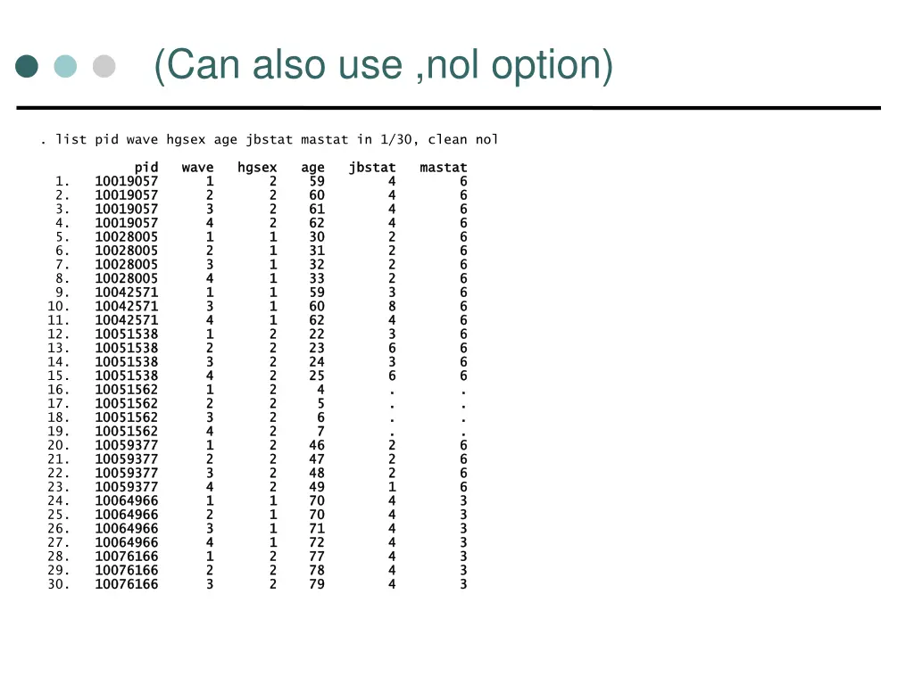 can also use nol option