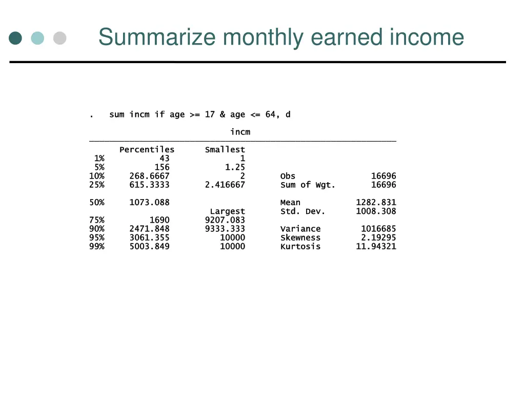 summarize monthly earned income