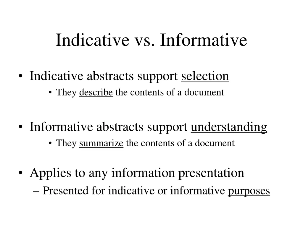 indicative vs informative