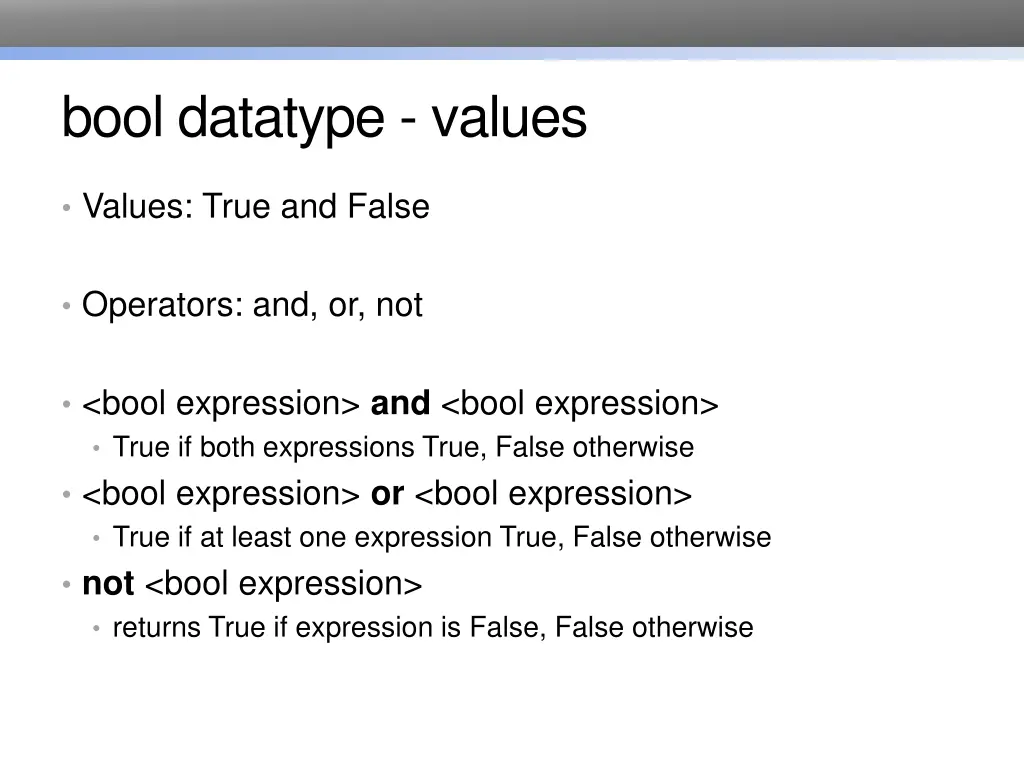 bool datatype values