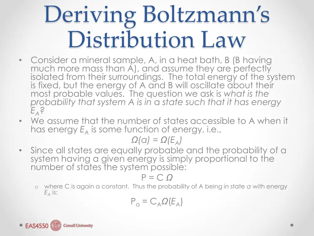 deriving boltzmann s distribution law consider