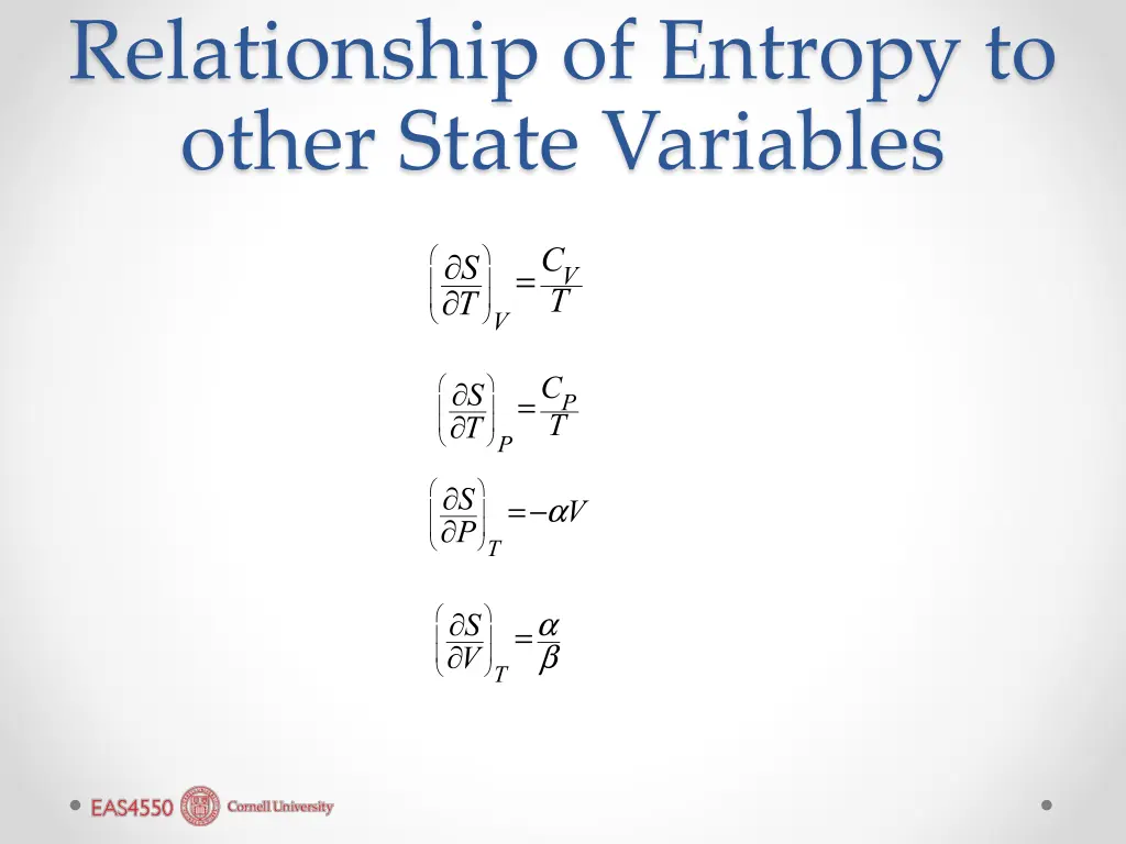 relationship of entropy to other state variables