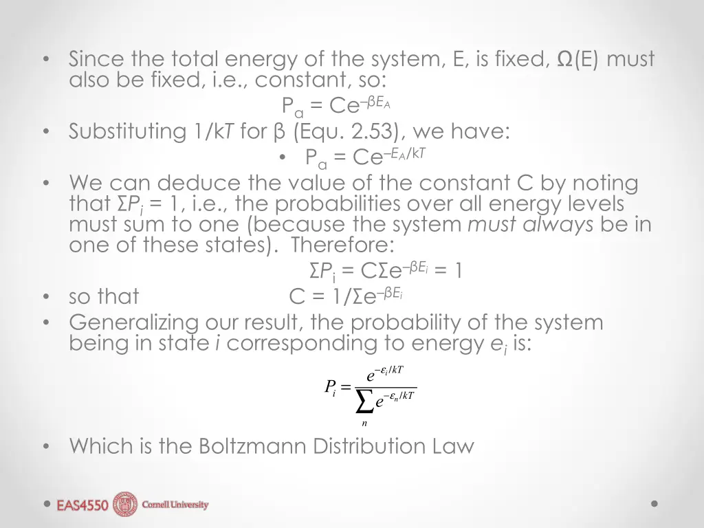 since the total energy of the system e is fixed