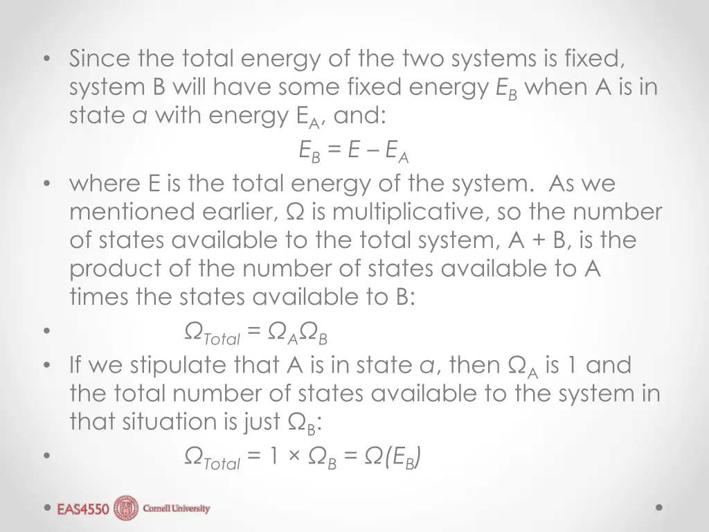 since the total energy of the two systems