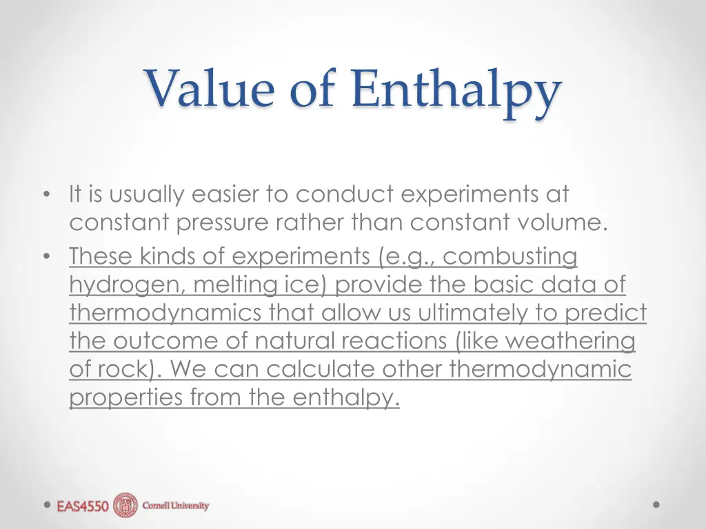value of enthalpy