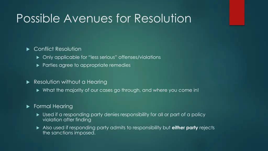 possible avenues for resolution