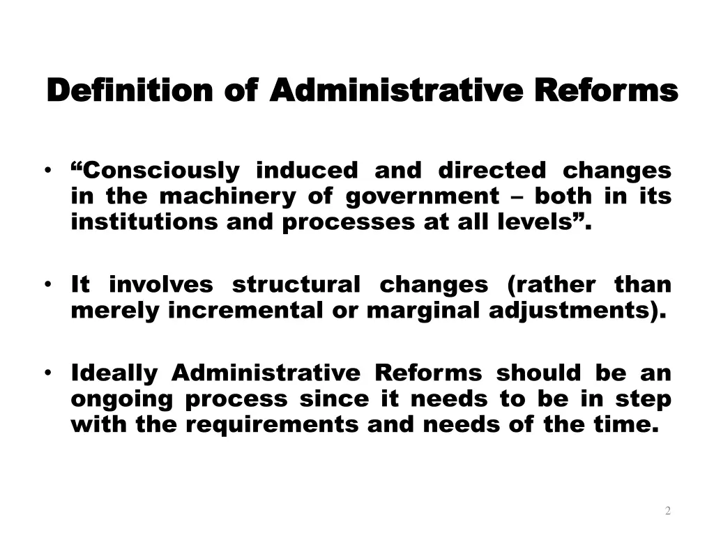 definition of administrative reforms definition