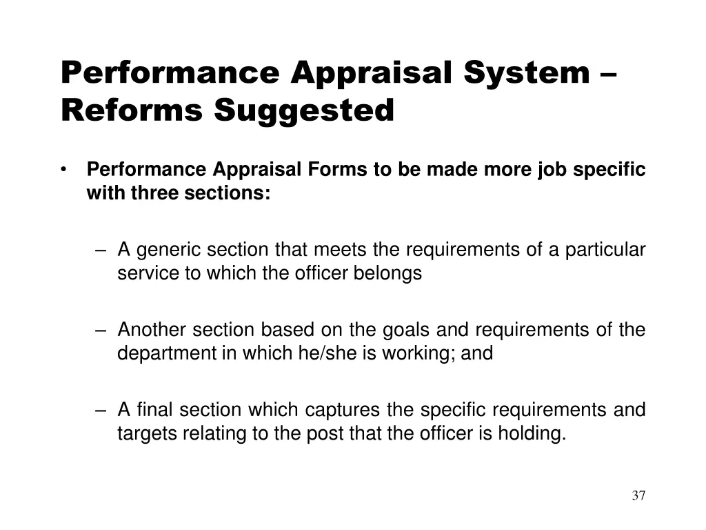 performance appraisal system reforms suggested