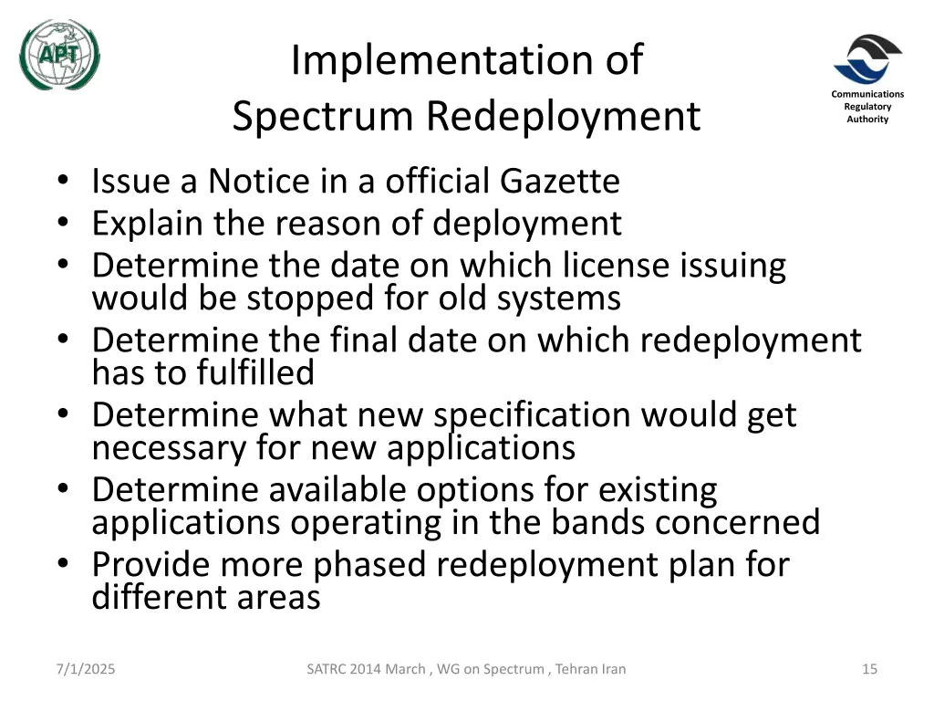 implementation of spectrum redeployment issue