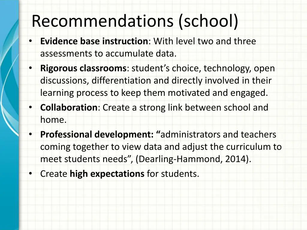 recommendations school evidence base instruction
