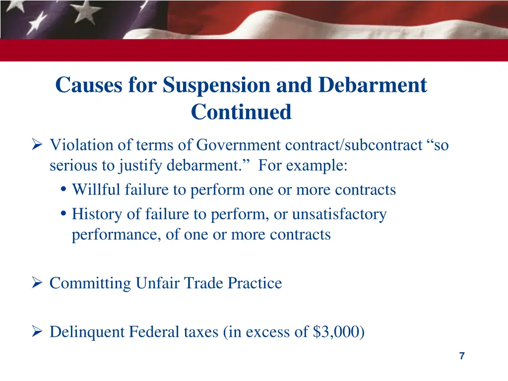 causes for suspension and debarment continued 1