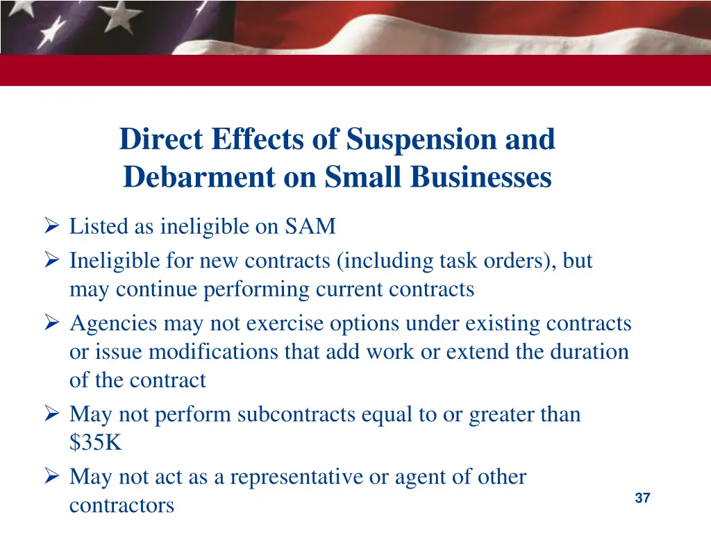 direct effects of suspension and debarment
