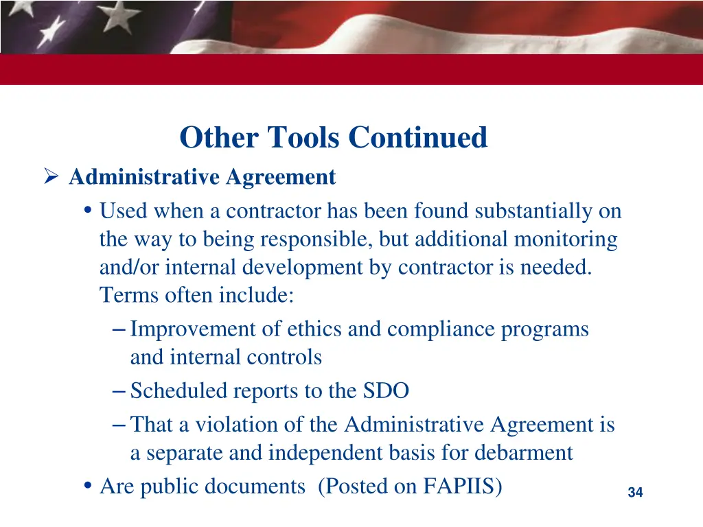 other tools continued administrative agreement