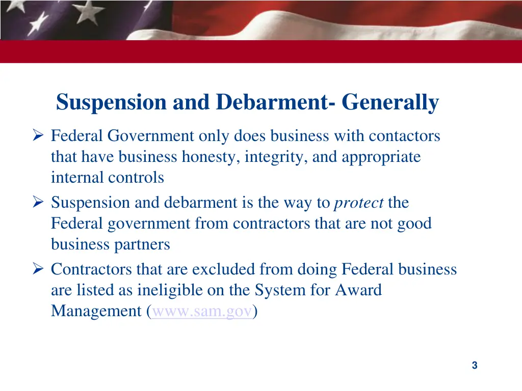 suspension and debarment generally
