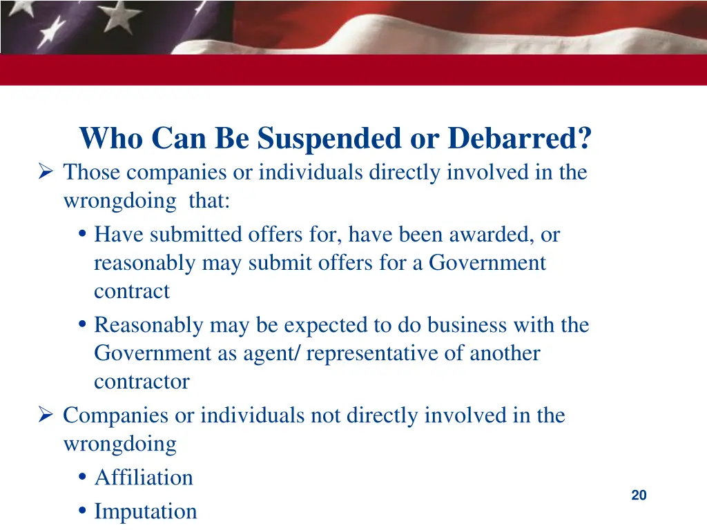 who can be suspended or debarred those companies