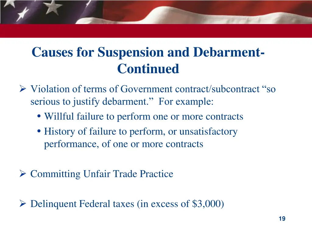 causes for suspension and debarment continued 1