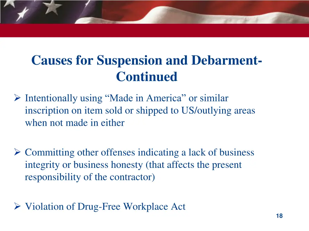 causes for suspension and debarment continued