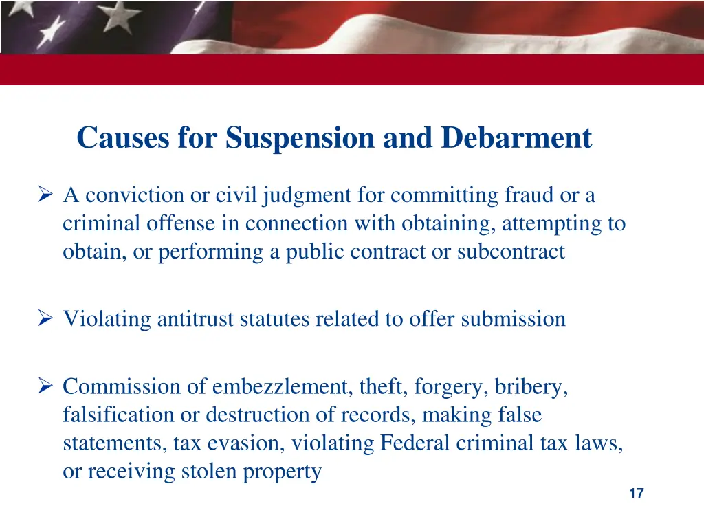 causes for suspension and debarment