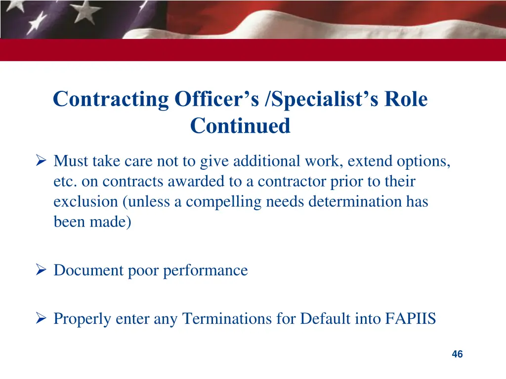 contracting officer s specialist s role continued