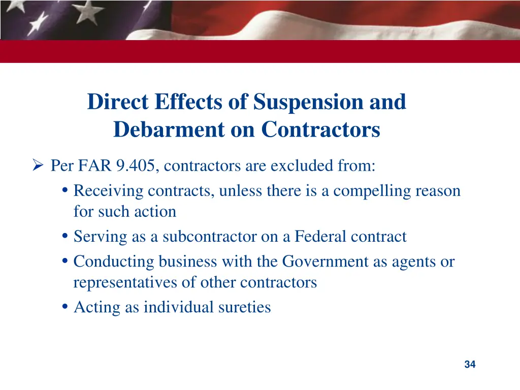 direct effects of suspension and debarment