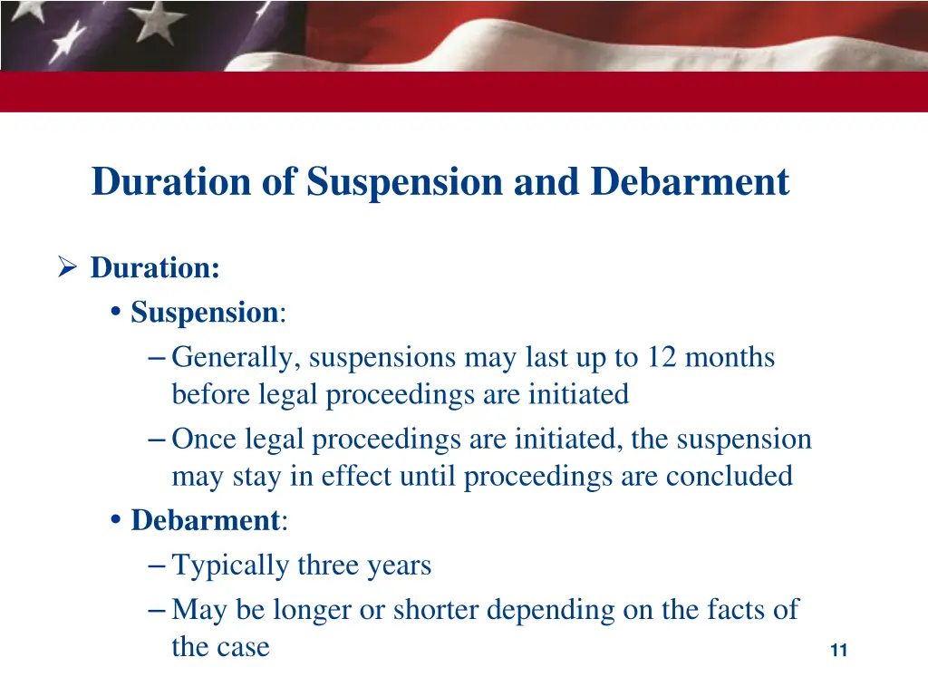 duration of suspension and debarment