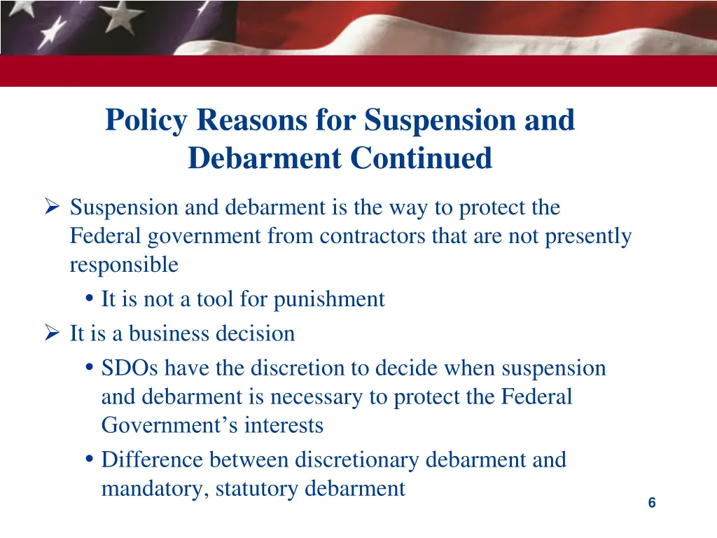 policy reasons for suspension and debarment 1
