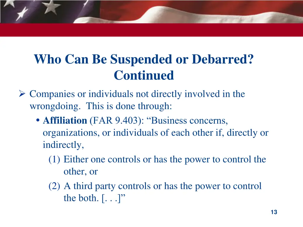who can be suspended or debarred continued