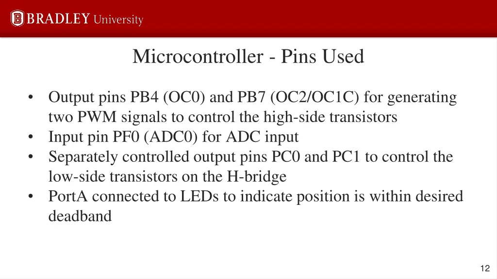 microcontroller pins used