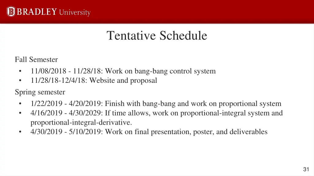 tentative schedule