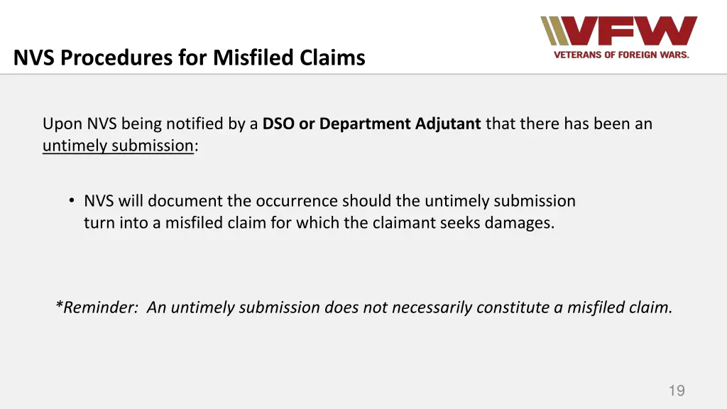 nvs procedures for misfiled claims