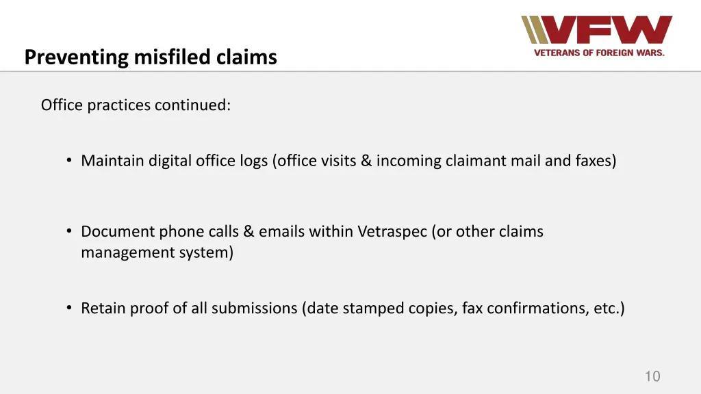 preventing misfiled claims 1