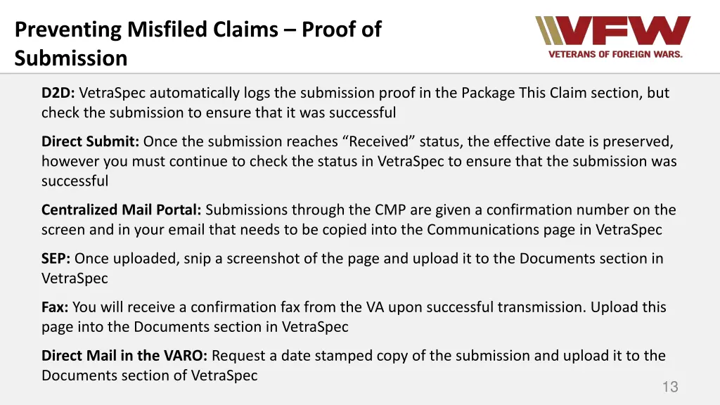 preventing misfiled claims proof of submission 1