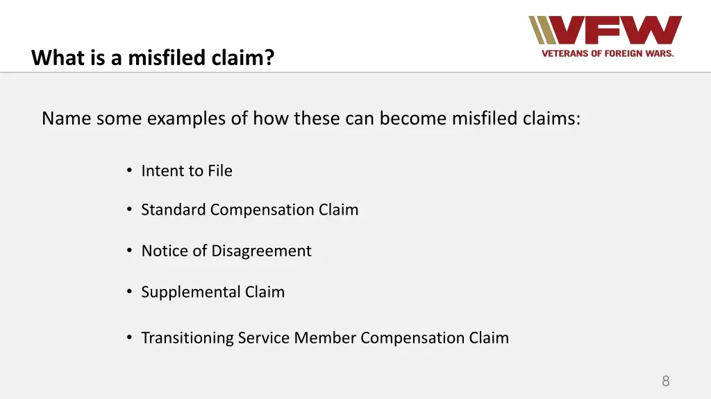 what is a misfiled claim 5