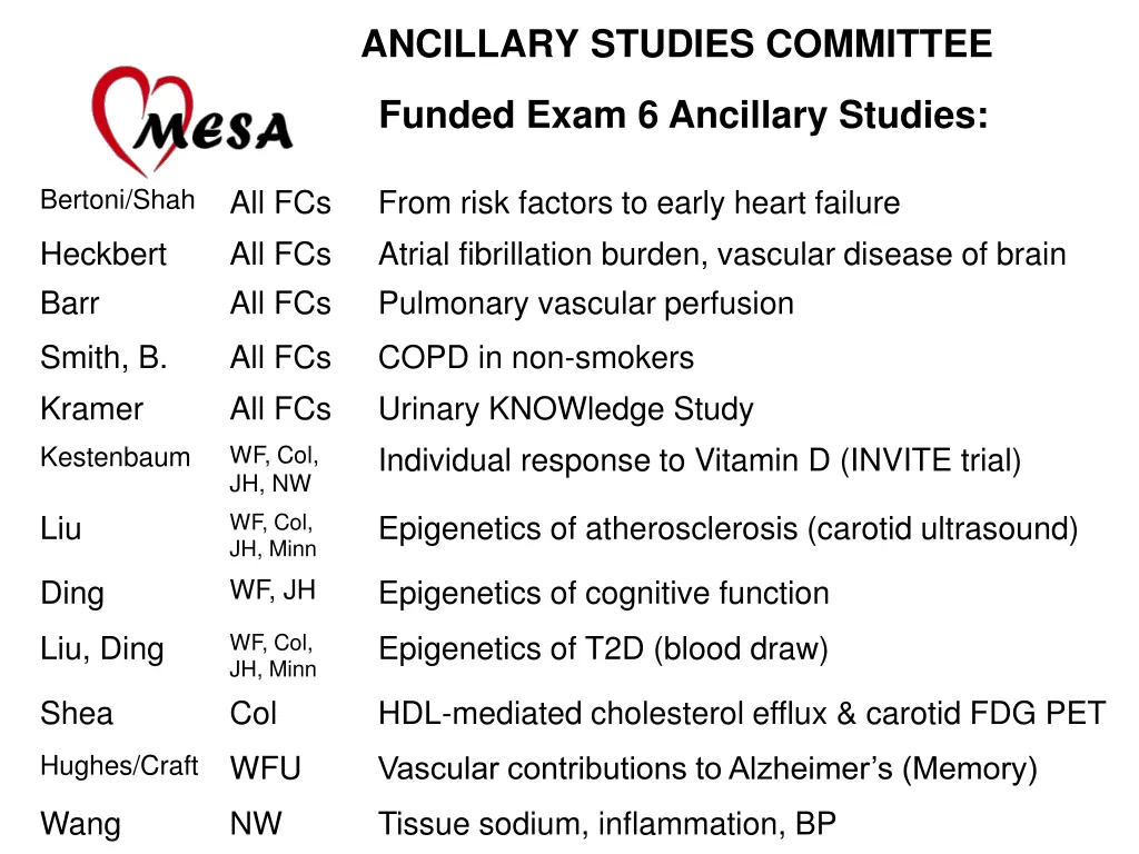 ancillary studies committee 1