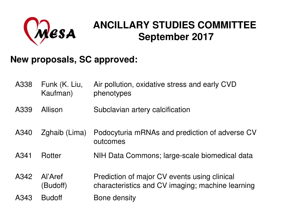 ancillary studies committee september 2017 1