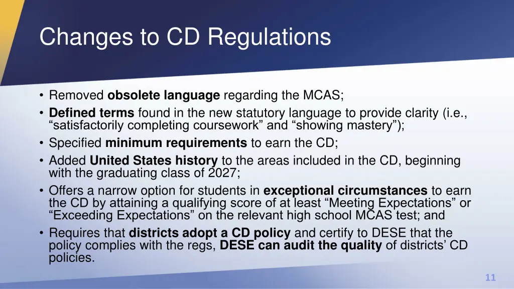 changes to cd regulations