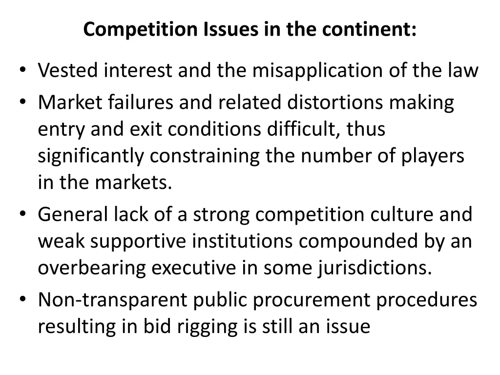 competition issues in the continent