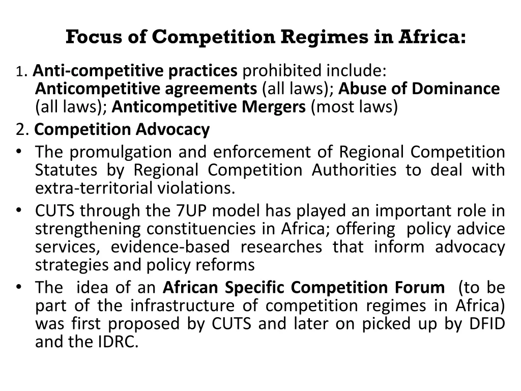 focus of competition regimes in africa