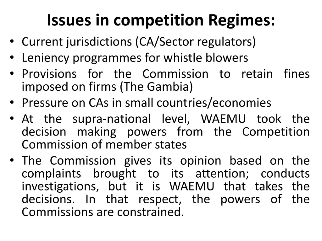 issues in competition regimes current