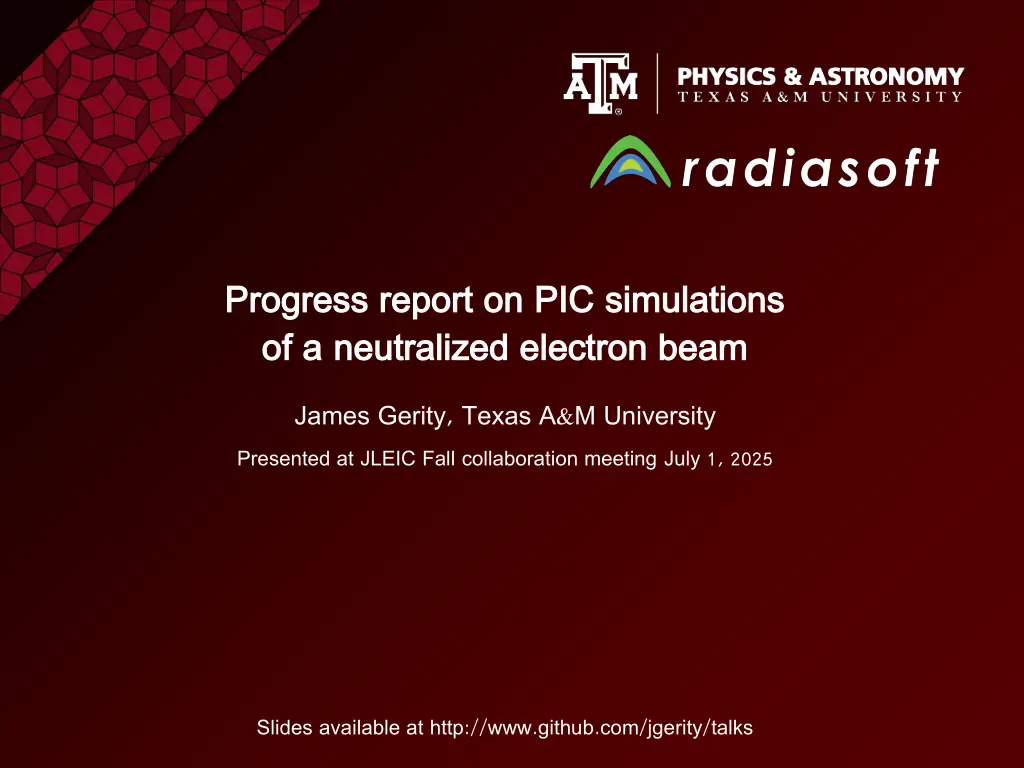 progress report on pic simulations progress