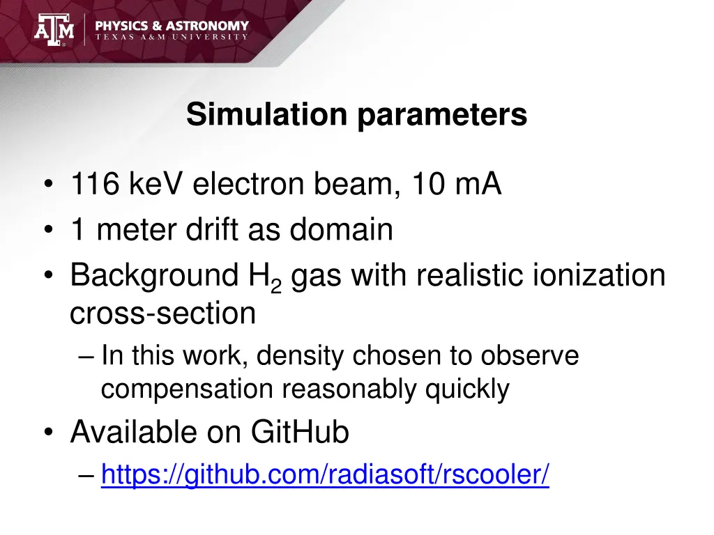 simulation parameters