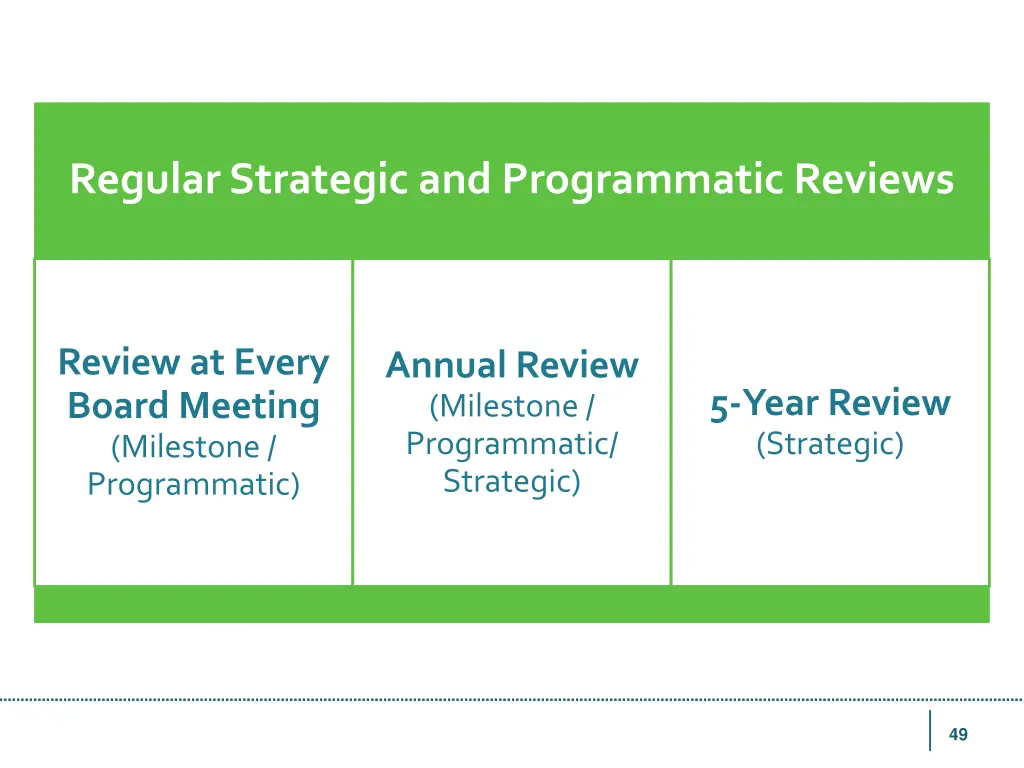 regular strategic and programmatic reviews