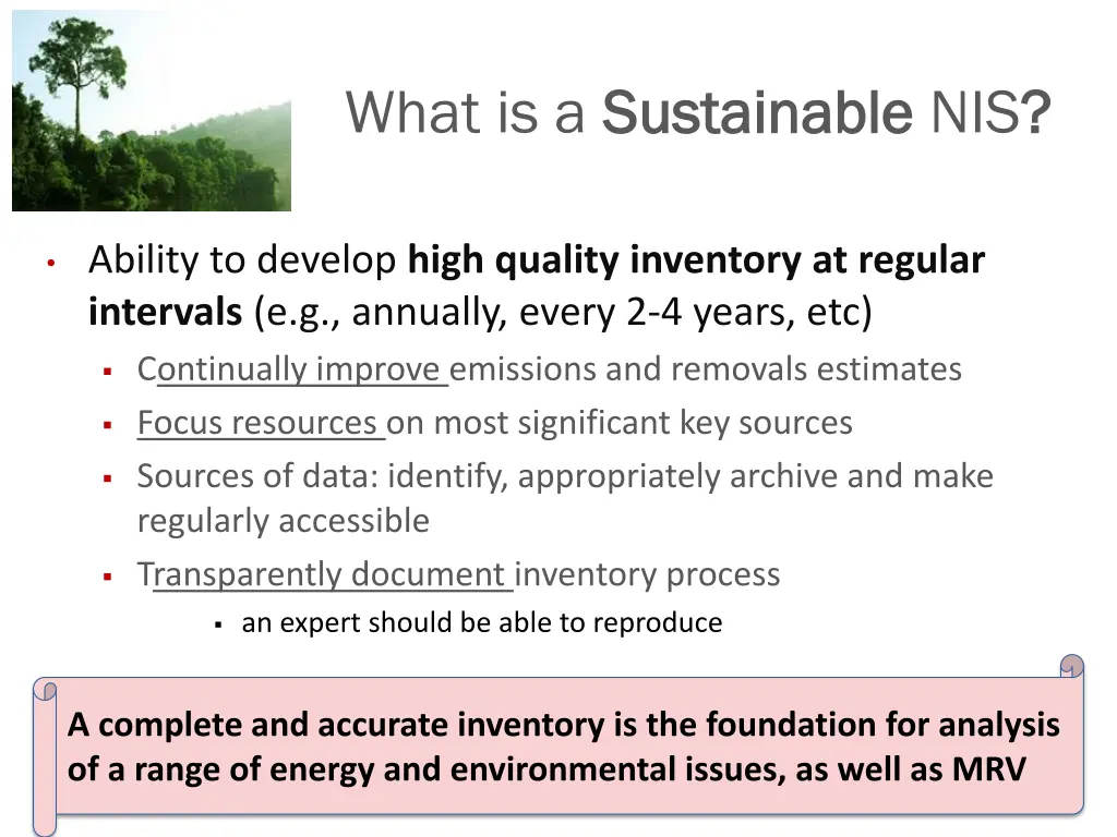 what is a sustainable sustainable nis
