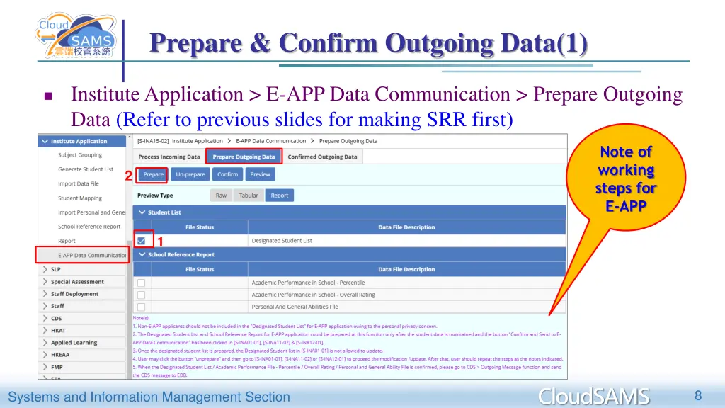 prepare confirm outgoing data 1