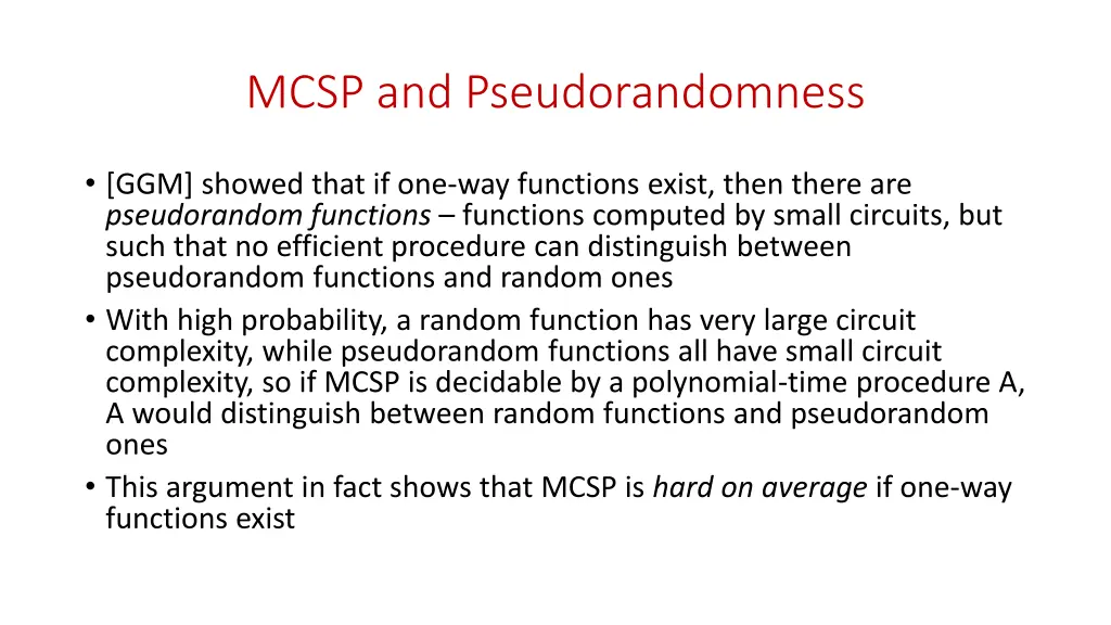 mcsp and pseudorandomness