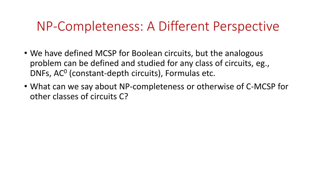 np completeness a different perspective