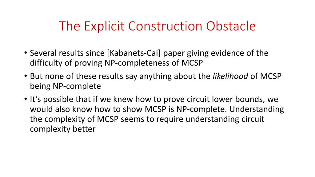 the explicit construction obstacle 1