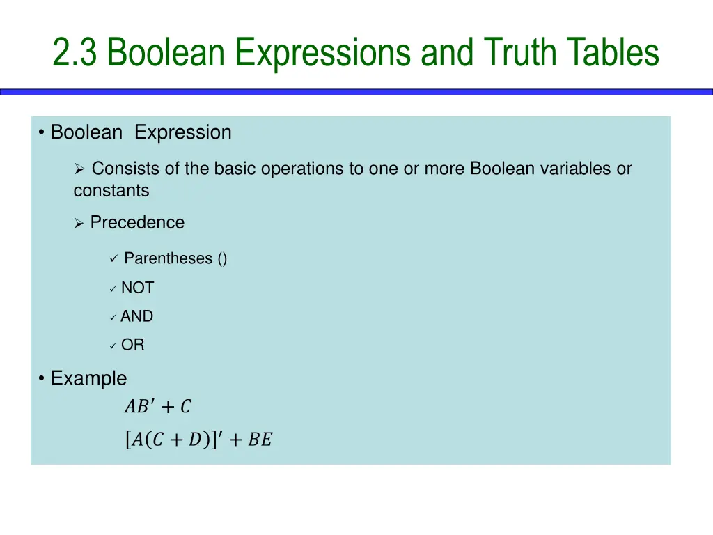 2 3 boolean expressions and truth tables
