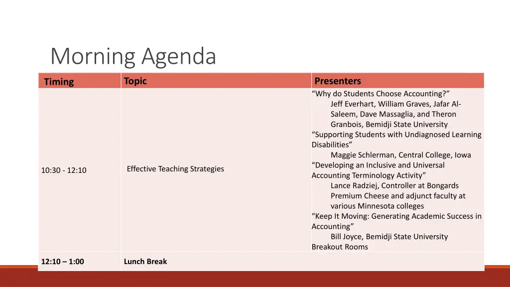 morning agenda 1
