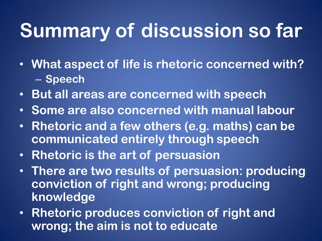 summary of discussion so far